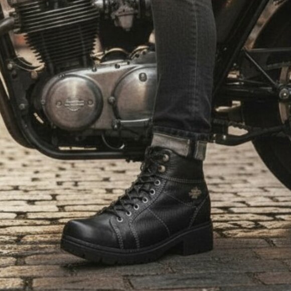 Harley-Davidson Tyler Black Leather Lace-Up Boot Size 9.5 - Picture 2 of 10